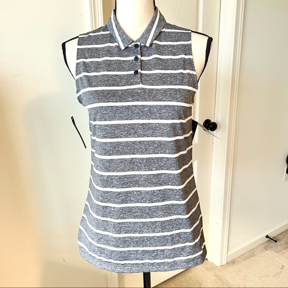 NWT NIKE Dry Fit Sleeveless Gray Striped Collared Polo Top—SZ. Small